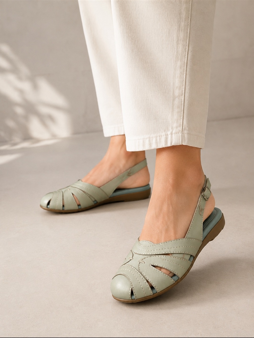 Natural Soul by Naturalizer Leather Cayenne Slingback Sandals Light Green Size 6